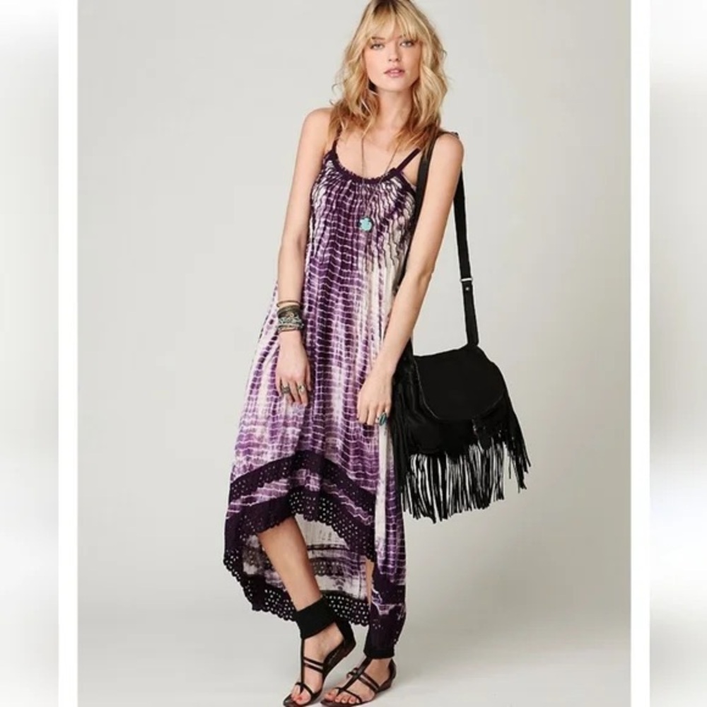 RARE Free People FP One tie dye Sunburst Maxi Dress Large purple
